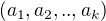 $(a_1, a_2, .., a_k)$