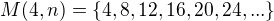 $M(4,n)=\{4,8,12,16,20,24,...\}$