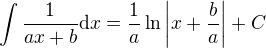 kopírovat do textarea $\int\frac{1}{ax+b}\mathrm{d}x=\frac{1}{a}\ln\left|x+\frac{b}{a}\right| + C$