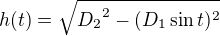 $h(t)=\sqrt{{D_2}^2-(D_1\sin t)^2}$