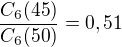 $\frac{C_{6}(45)}{C_{6}(50)}=0,51$