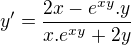 kopírovat do textarea $y'=\frac{2x-e^{xy}.y}{x.e^{xy}+2y}$