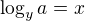 $\log_{y}a=x$