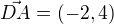 $\vec{DA}=(-2,4)$