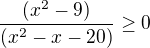 $\frac{(x^2-9)}{(x^2-x-20)}\ge 0$