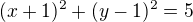kopírovat do textarea $(x+1)^{2}+(y-1)^{2}=5$