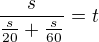 $\frac{s}{\frac{s}{20}+\frac{s}{60}}=t$