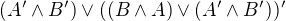 $(A'\wedge B') \vee ((B \wedge A) \vee (A'\wedge B'))'$