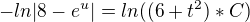$-ln|8-e^{u}|=ln((6+t^{2})*C)$