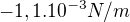 $-1,1.10^{-3}N/m$