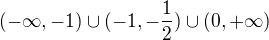 kopírovat do textarea $(-\infty ,-1)\cup (-1,-\frac{1}{2})\cup (0,+\infty )$