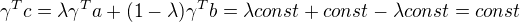 $\gamma ^{T}c=\lambda \gamma ^{T}a+(1-\lambda)\gamma ^{T}b=\lambda const+const-\lambda const=const$