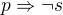 $p\Rightarrow \neg s$