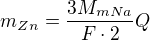 $m_{Zn}=\frac{3M_{mNa}}{F\cdot2}Q$