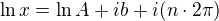 $\ln x = \ln A +ib + i(n\cdot 2\pi)$