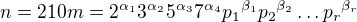 $n=210m=2^{\alpha_1}3^{\alpha_2}5^{\alpha_3}7^{\alpha_4}{p_1}^{\beta_1}{p_2}^{\beta_2}\ldots{p_r}^{\beta_r}$