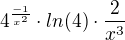 $4^\frac{-1}{x^2}\cdot ln(4)\cdot\frac{2}{x^3} $