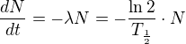 kopírovat do textarea $\frac{dN}{dt}=-\lambda N=-\frac{\ln 2}{T_{\frac{1}{2}}}\cdot N $