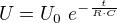 $U = U_0\ e^{-\frac{t}{R\cdot C}}$