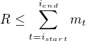 kopírovat do textarea $R \le \sum_{t=i_{start}}^{i_{end}} m_{t} $