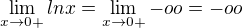 $\lim_{x\to0+}ln x = \lim_{x\to0+}-oo = -oo $