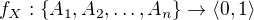 $f_X:\{A_1,A_2,\ldots,A_n\}\to\langle0,1\rangle$