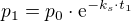 $p_1 = p_0 \cdot \mathrm{e}^{-k_s \cdot t_1}$