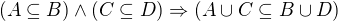 kopírovat do textarea $(A\subseteq B)\wedge(C\subseteq D)\Rightarrow(A \cup C \subseteq B \cup D)$