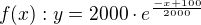 kopírovat do textarea $f(x): y = 2000\cdot e^{\frac{-x+100}{2000}}$