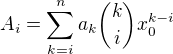 $A_i=\sum_{k=i}^n a_k\binom{k}{i}x_0^{k-i}$