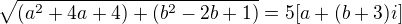 $\sqrt{(a^{2} + 4a + 4) + (b^{2} - 2b + 1)} = 5[a + (b + 3)i]$
