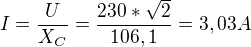 kopírovat do textarea $I=\frac{U}{X_{C}}=\frac{230*\sqrt{2}}{106,1}=3,03A$