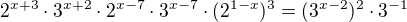 $2^{x+3}\cdot 3^{x+2}\cdot 2^{x-7}\cdot 3^{x-7}\cdot (2^{1-x})^{3}=(3^{x-2})^{2}\cdot 3^{-1}$