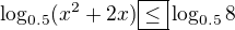 $\log_{0.5}(x^2+2x)\boxed{\leq} \log _{0.5}8$