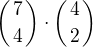 $\left({7\atop4}\right)\cdot\left({4\atop2}\right)$