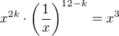 $x^{2k}\cdot\(\frac1x\)^{12-k}=x^3$