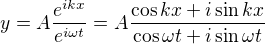 $y=A\frac{e^{ikx}}{e^{i\omega t}}=A\frac{\cos kx+i\sin kx}{\cos \omega t+i\sin \omega t}$