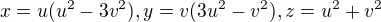 $x=u(u^2-3v^2) , y=v(3u^2-v^2) , z=u^2+v^2$