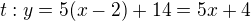 $t:y=5(x-2)+14=5x+4$