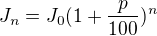 kopírovat do textarea $J_{n}=J_{0}(1+\frac{p}{100})^{n}$