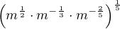 kopírovat do textarea $\(m^{\frac12}\cdot m^{-\frac13}\cdot m^{-\frac25} \)^{\frac15}$