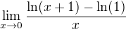 $ \lim_{x\to0} \frac{\ln (x+1)-\ln(1)}{x}$