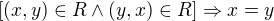 $[(x,y)\in R \wedge (y,x) \in R] \Rightarrow x = y$