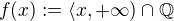 $f(x) := \langle x , +\infty)\cap \mathbb{Q}$