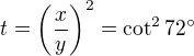 $t = \left(\frac{x}{y}\right)^2 = \cot^2 72^\circ$