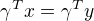 $\gamma ^{T}x=\gamma ^{T}y$