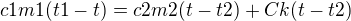 $c1m1( t1- t) = c2m2( t-t2) + Ck (t-t2)$