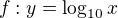 $f:y=\log_{10}x$