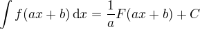 kopírovat do textarea $\int f(ax+b)\,\textrm{d}x=\frac 1aF(ax+b)+C$