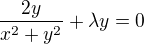 kopírovat do textarea $\frac{2y}{x^2+y^2}+\lambda y=0$